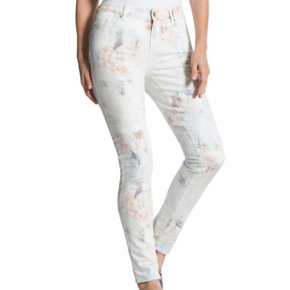 Chico's Platinum Diffused Floral Jeggings with Raw Folded Hem Size 4 NWT - Picture 2 of 8